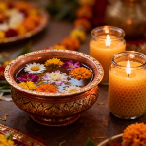 urli pots and scented candles and diyas